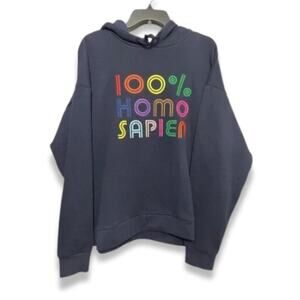 The Phluid Project Hoodie Sweatshirt Drawstring Homo Sapien Print Blue M M NWOT